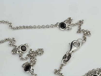 By the Yard Station Necklace with Floating Bezel Black Spinel Sterling Silver 18 inch