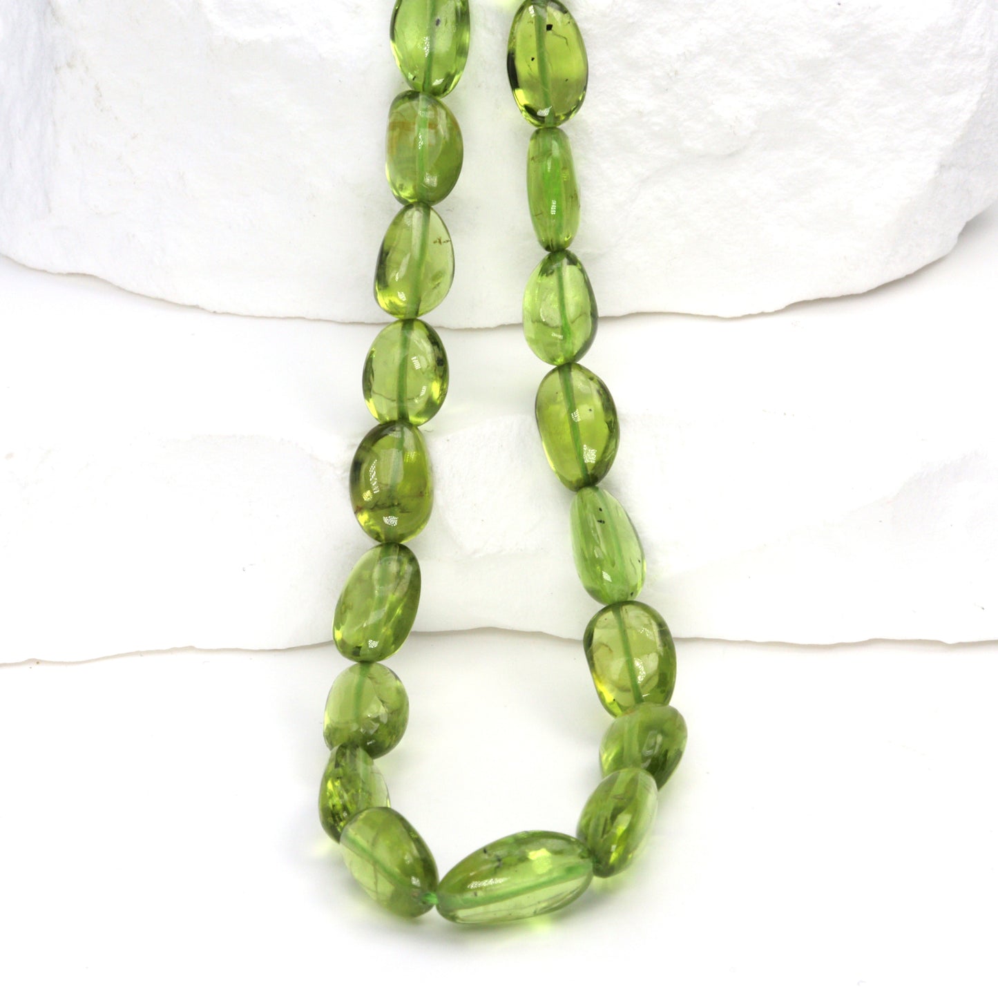 AA Green Peridot 8x6mm - 10x7mm Smooth Nuggets Bead Strand