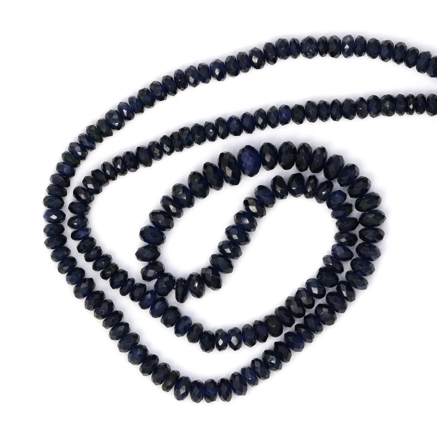 Navy Blue Sapphire 4mm - 5.5mm Hand Faceted Rondelles Bead Strand