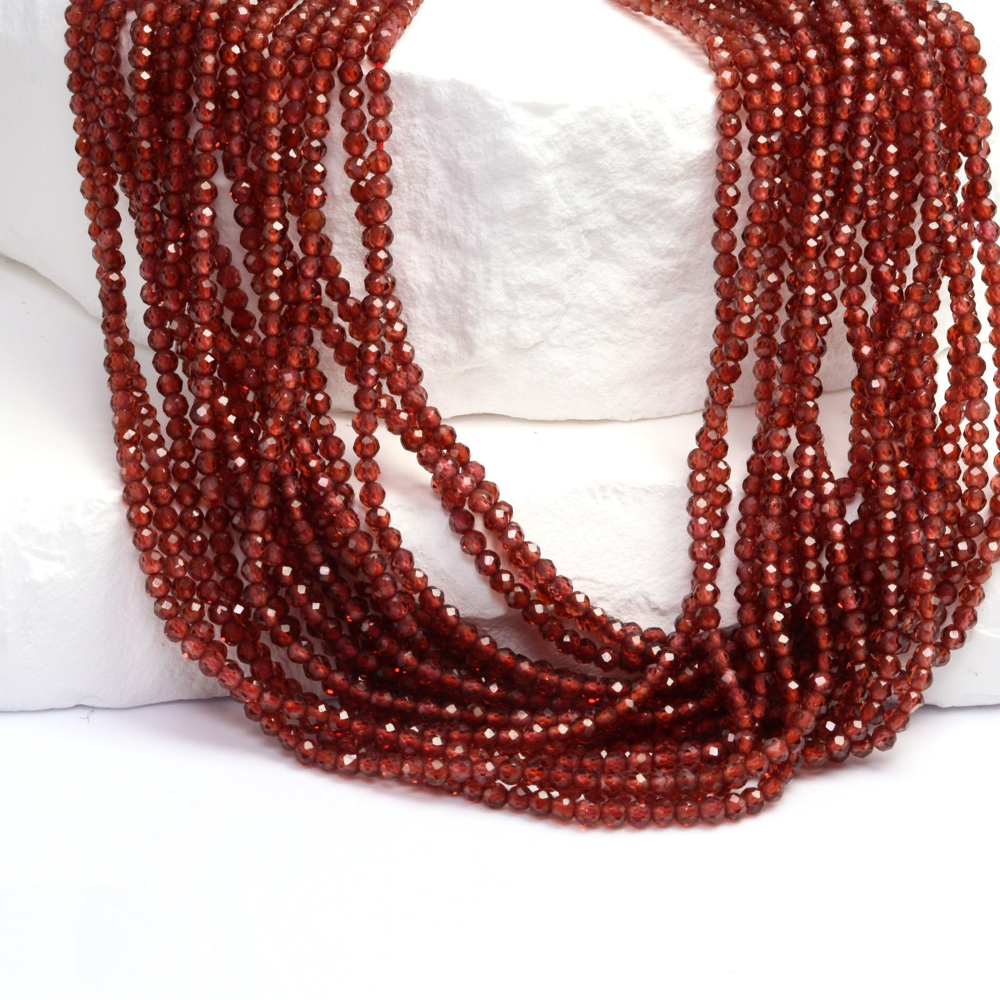 Red Garnet 2mm Faceted Rounds Bead Strand