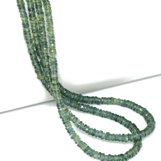 Forest Green Sapphire 3mm – 4mm Hand Faceted Tires Bead Strand