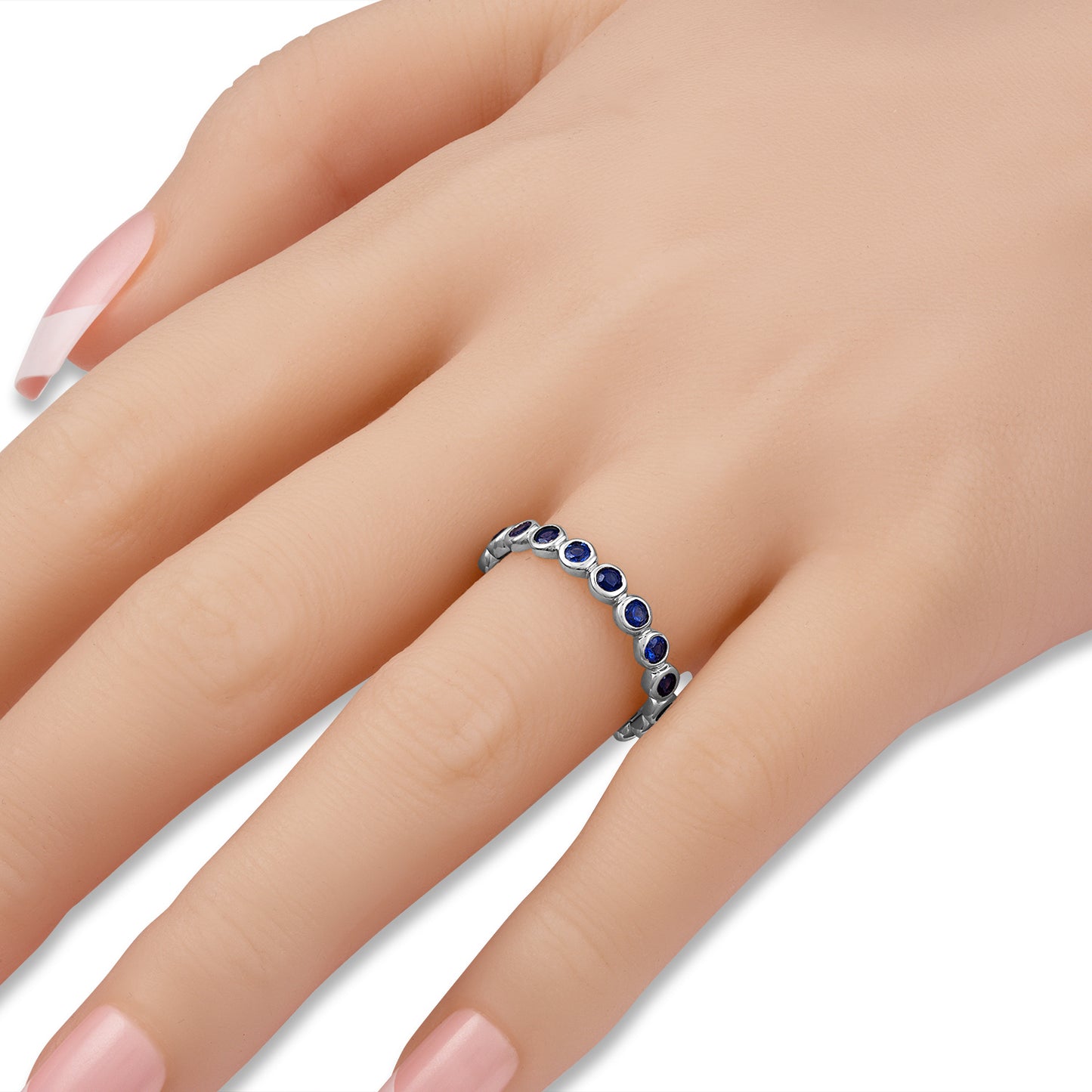 18K RG Bezel Set Blue Sapphire Eternity Band, Size 5
