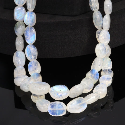 AAA Blue Rainbow Moonstone 14x10mm Smooth Nuggets Bead Strand