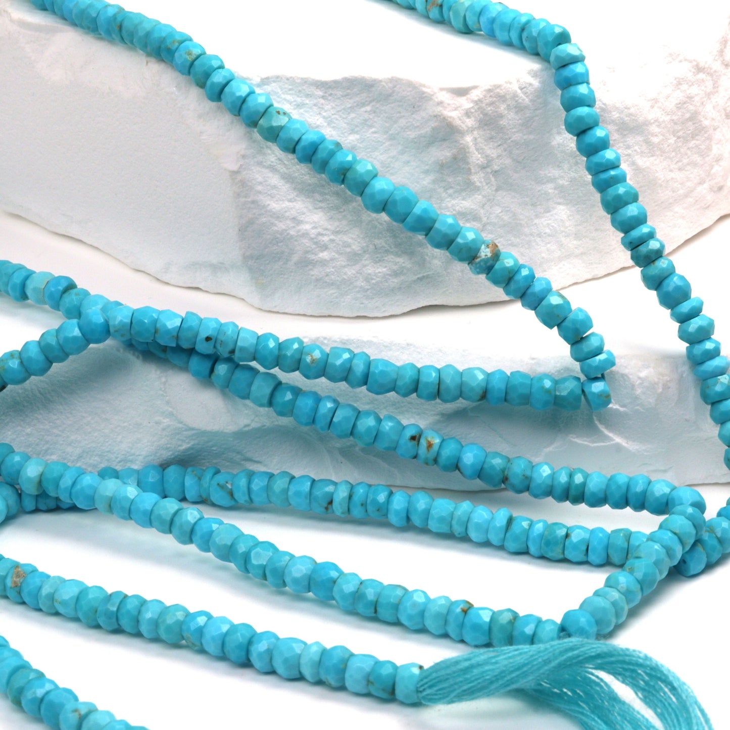 Natural Blue Turquoise 4mm Hand Faceted Rondelles Bead Strand