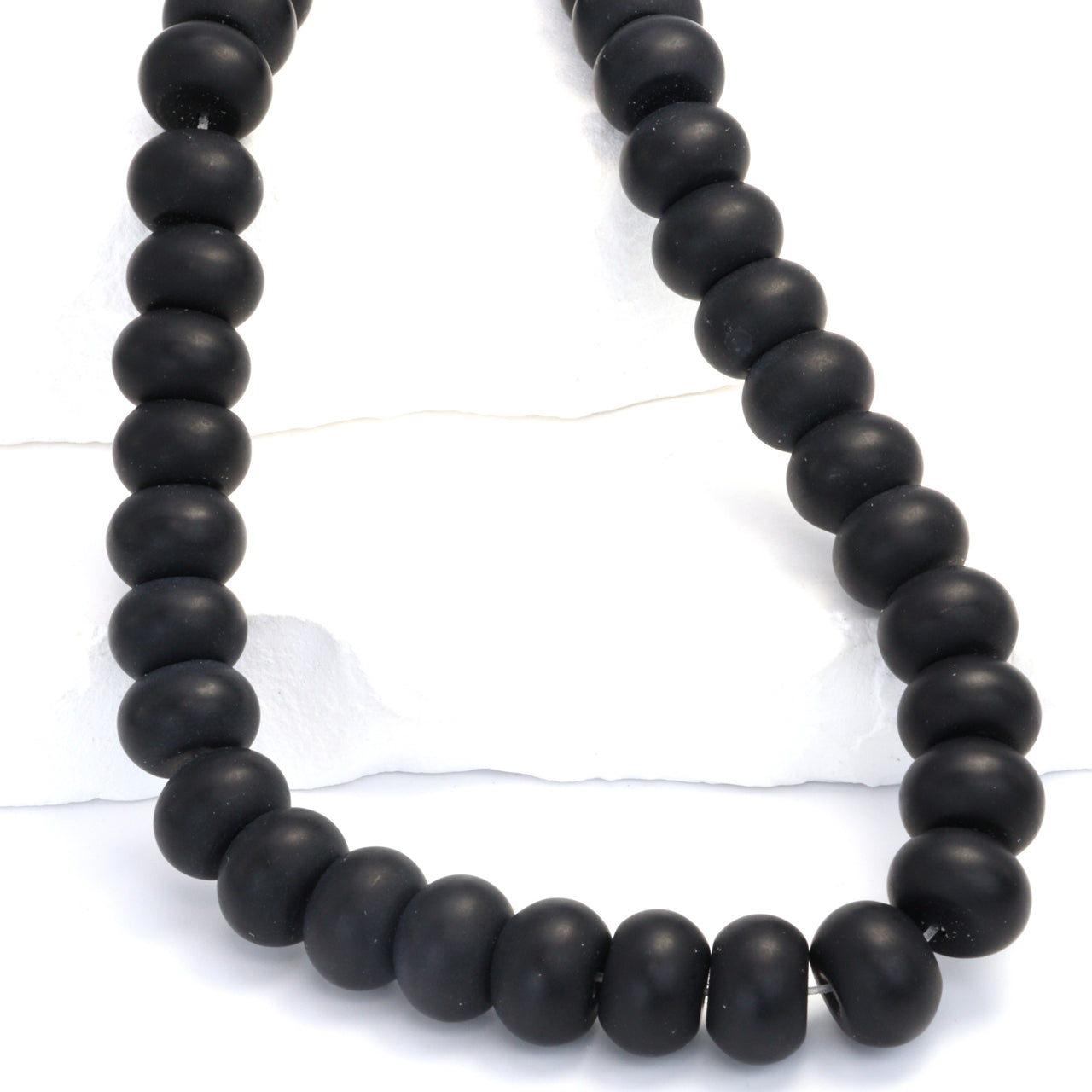 Matte Black Onyx 12mm Smooth Rondelles Bead Strand