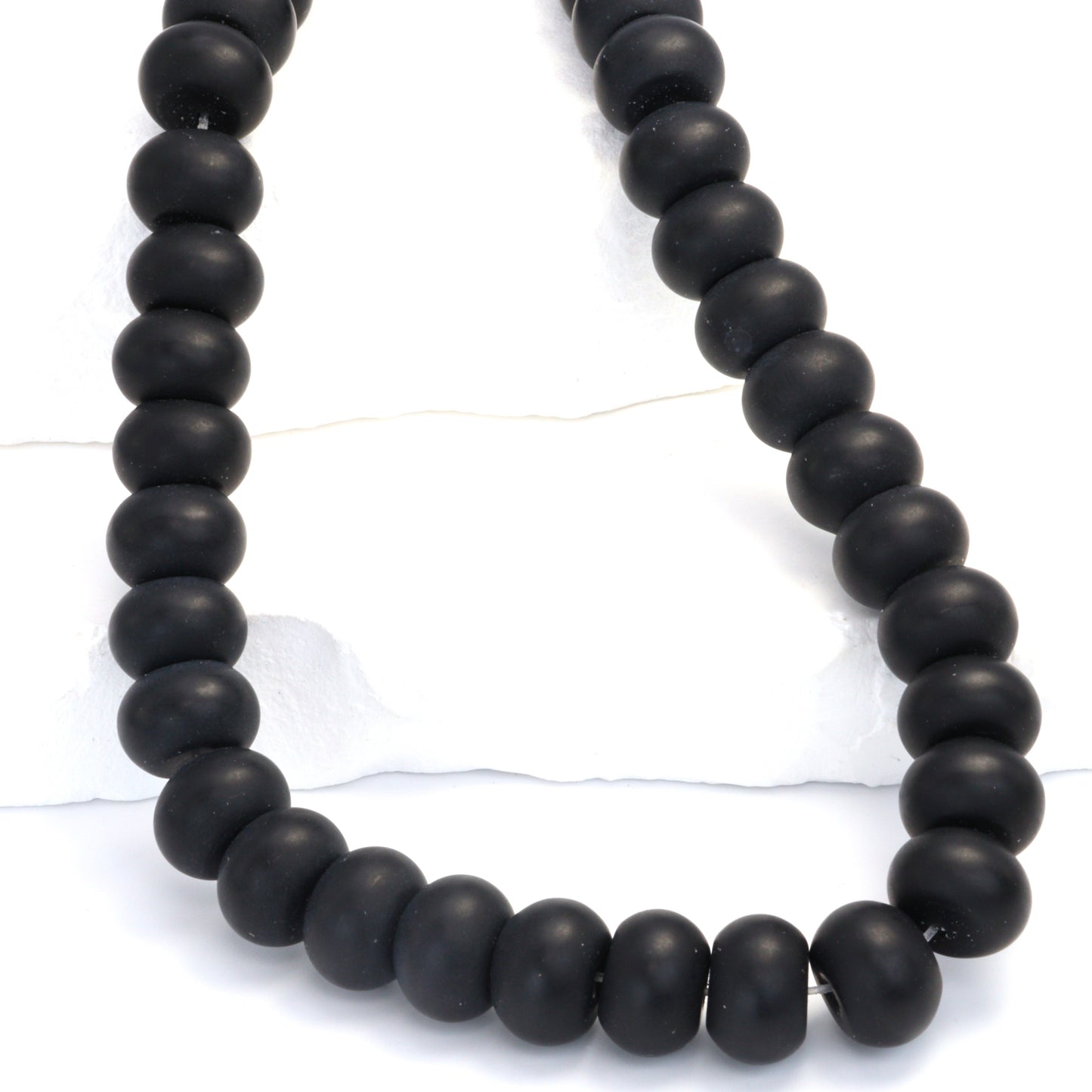 Matte Black Onyx 12mm Smooth Rondelles Bead Strand