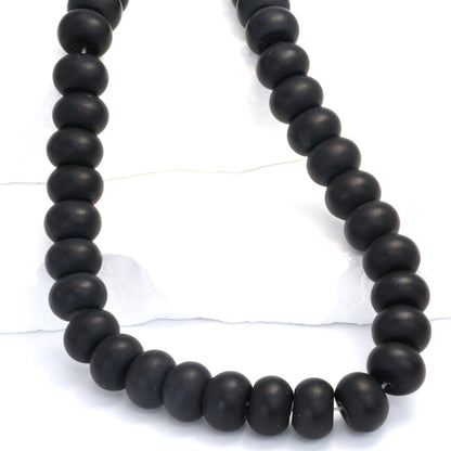 Matte Black Onyx 12mm Smooth Rondelles Bead Strand