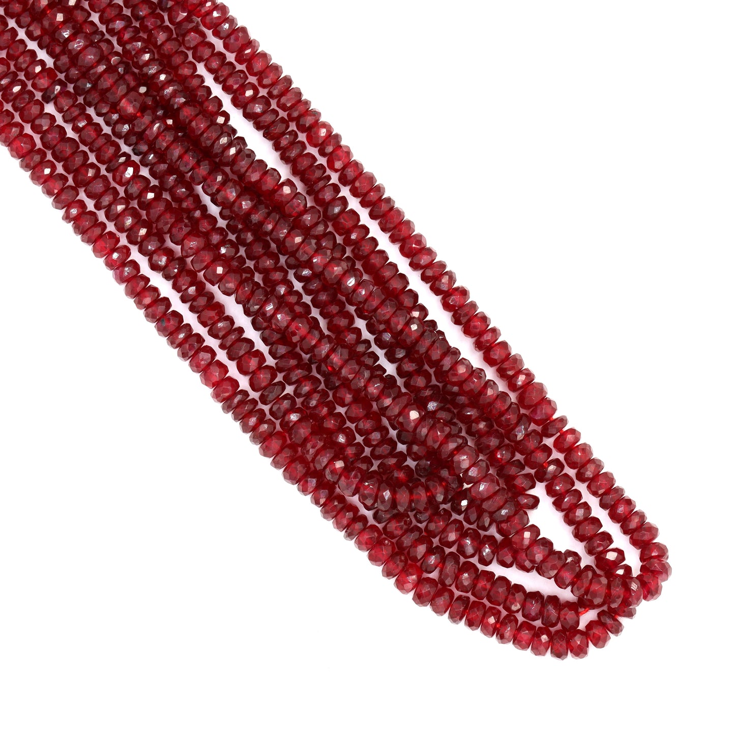 Red Ruby 3mm Hand Faceted Rondelles Bead Strand