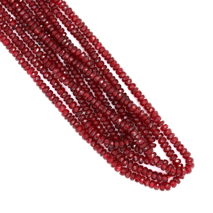 Red Ruby 3mm Hand Faceted Rondelles Bead Strand