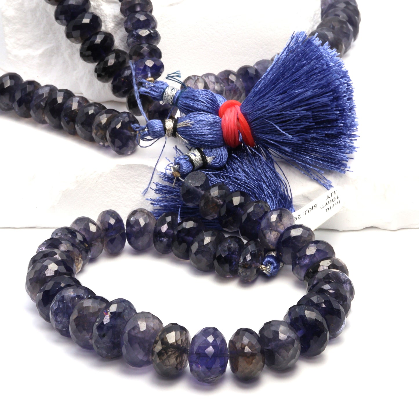 Blue Iolite 10mm - 12mm Faceted Rondelles Bead Strand