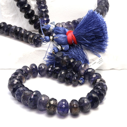 Blue Iolite 10mm - 12mm Faceted Rondelles Bead Strand