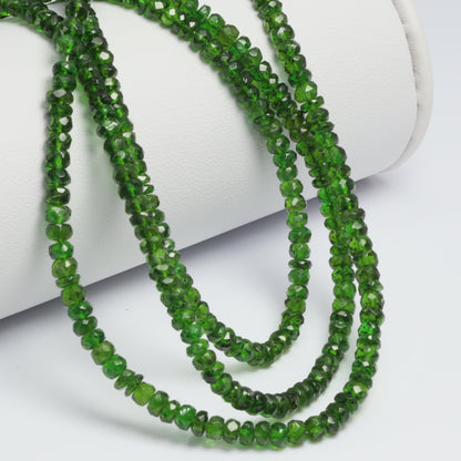 Green Chrome Diopside 3.5mm - 4.0mm Hand Faceted Rondelles Bead Strand