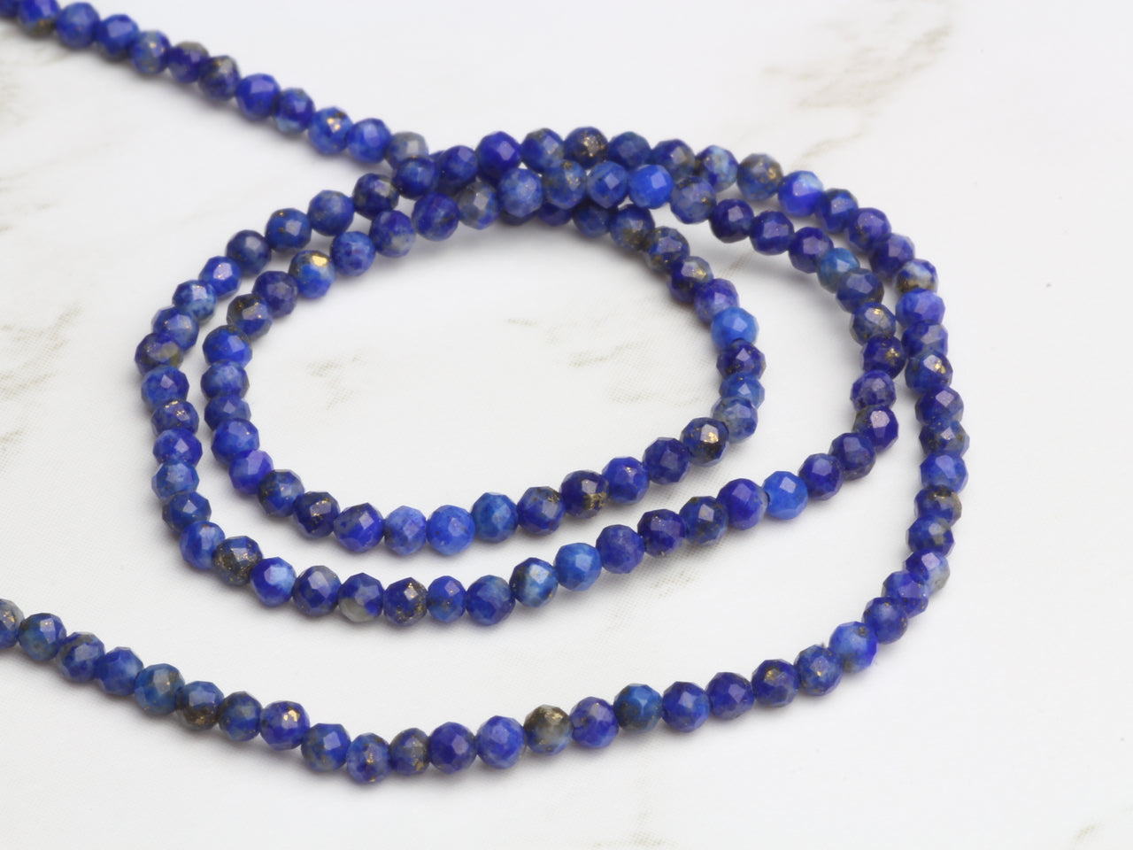 Dark Blue Lapis Lazuli 2mm Faceted Rounds 13" Bead Strand