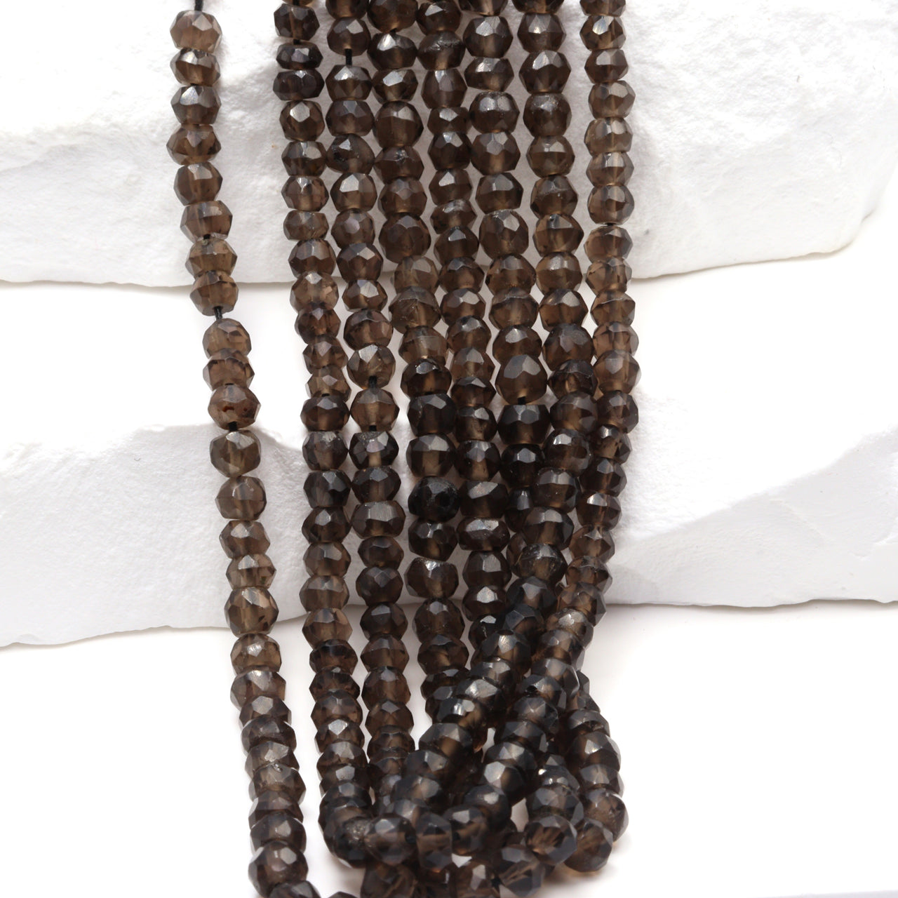 Dark Smoky Quartz 4mm Faceted Rondelles