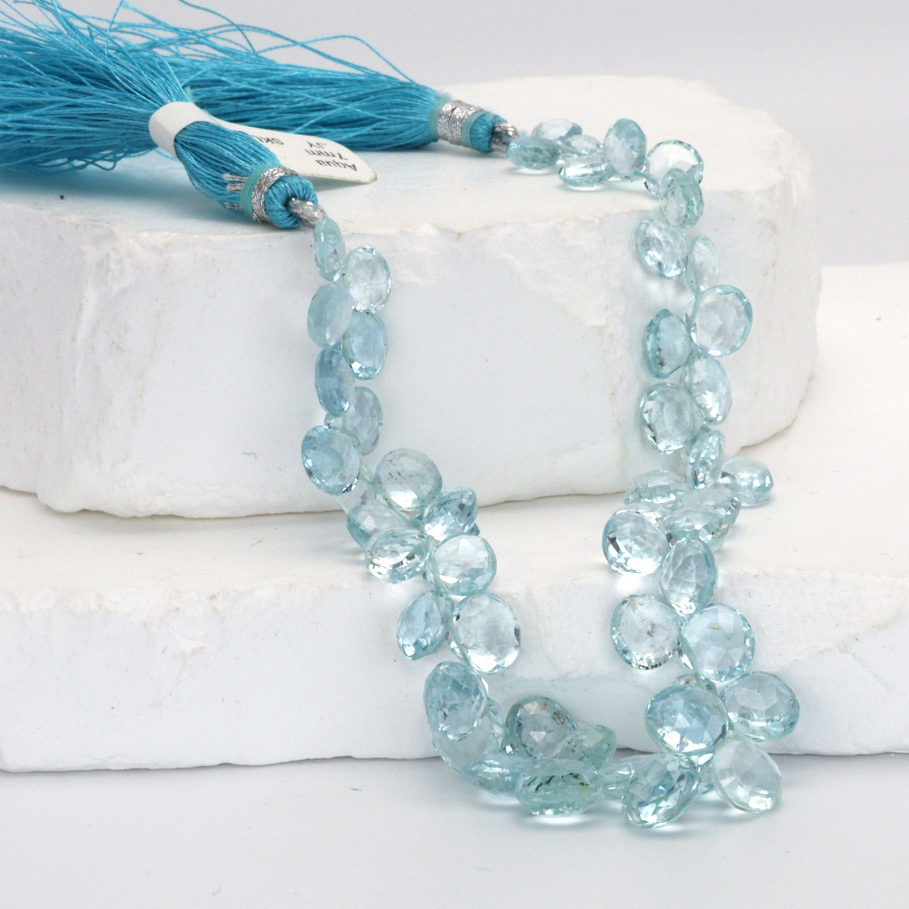 Blue Aquamarine 7mm Faceted Heart Shaped Briolettes