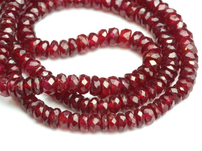Red Ruby 3mm Hand Faceted Rondelles Bead Strand