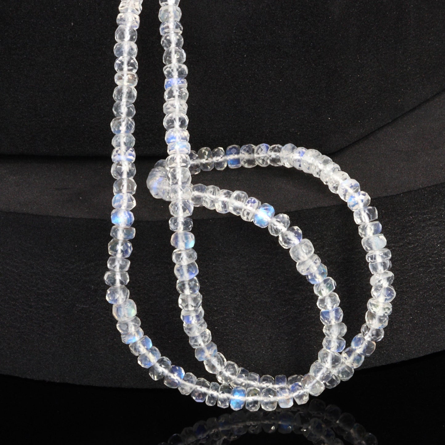 AAA Blue Rainbow Moonstone 4mm Hand Faceted Rondelles Bead Strand