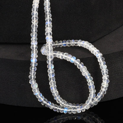 AAA Blue Rainbow Moonstone 4mm Hand Faceted Rondelles Bead Strand