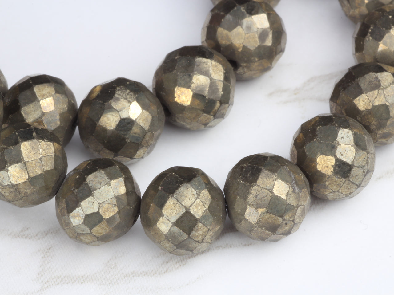 Natural Bronze Pyrite 10mm Faceted Rounds Bead Strand