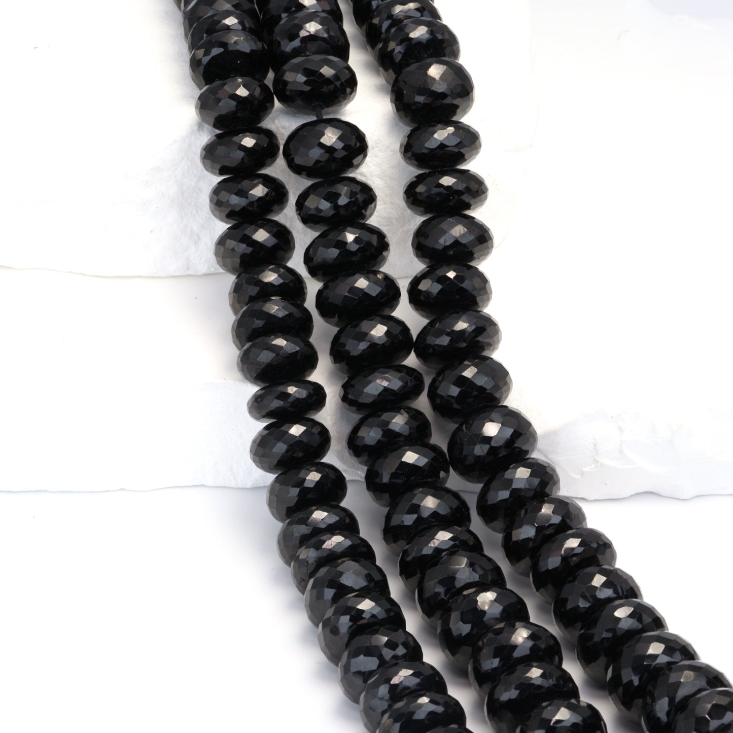 Black Spinel 12mm Faceted Rondelles Bead Strand
