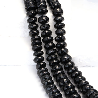 Black Spinel 12mm Faceted Rondelles Bead Strand