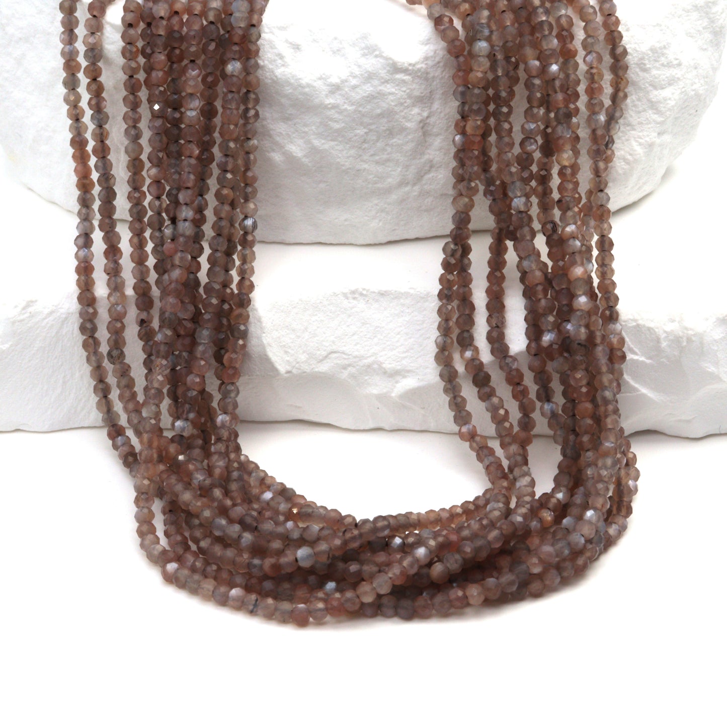Chocolate Moonstone 2mm Faceted Rounds Bead Strand