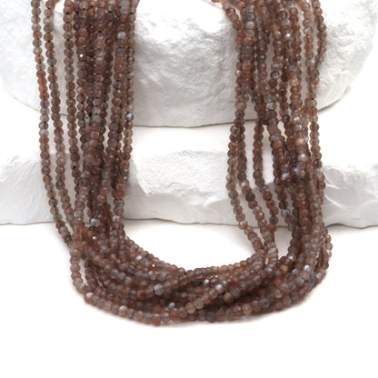 Chocolate Moonstone 2mm Faceted Rounds Bead Strand