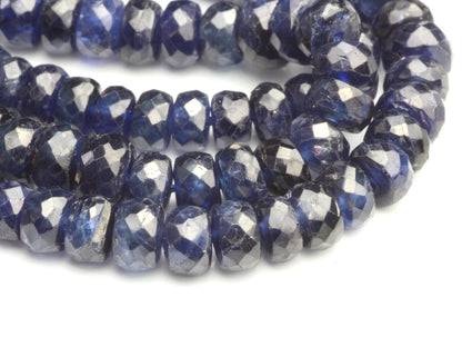 Deep Navy Blue Sapphire 4.5mm - 5mm Faceted Rondelles Bead Strand