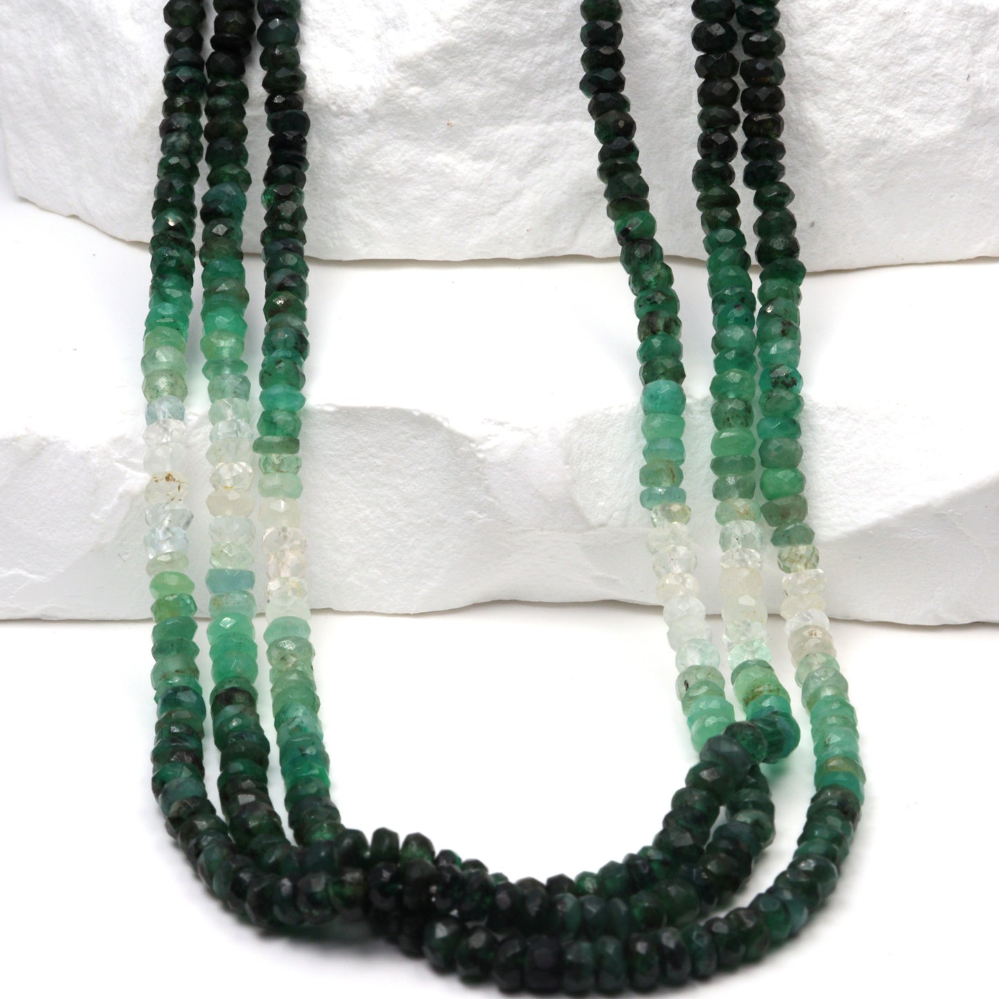 Ombre Green and White Emerald 3mm Hand Faceted Rondelles Bead Strand