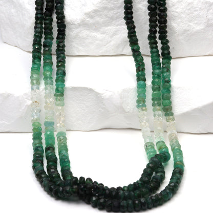 Ombre Green and White Emerald 3mm Hand Faceted Rondelles Bead Strand