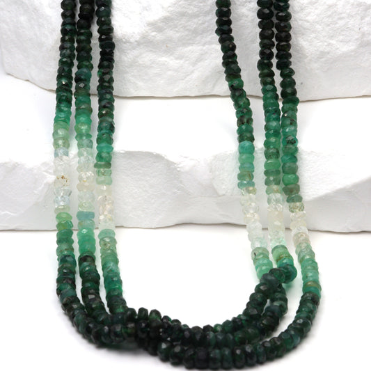 Ombre Green and White Emerald 3mm Hand Faceted Rondelles Bead Strand