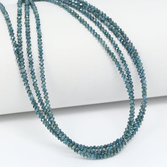 Blue Diamond 1.7mm – 2.4mm Hand Faceted Rondelles Bead Strand