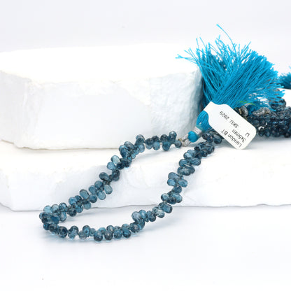 AA London Blue Topaz 3x5mm Faceted Teardrop Briolettes Bead Strand