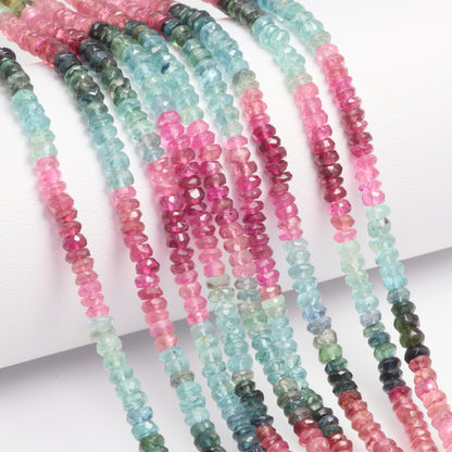Watermelon Tourmaline 3.5mm Hand Faceted Rondelles Bead Strand