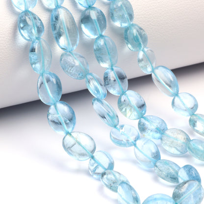 Blue Aquamarine 8x6mm - 9x7mm Smooth Ovals Bead Strand