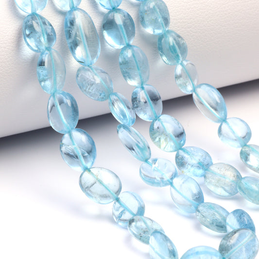 Blue Aquamarine 8x6mm - 9x7mm Smooth Ovals Bead Strand