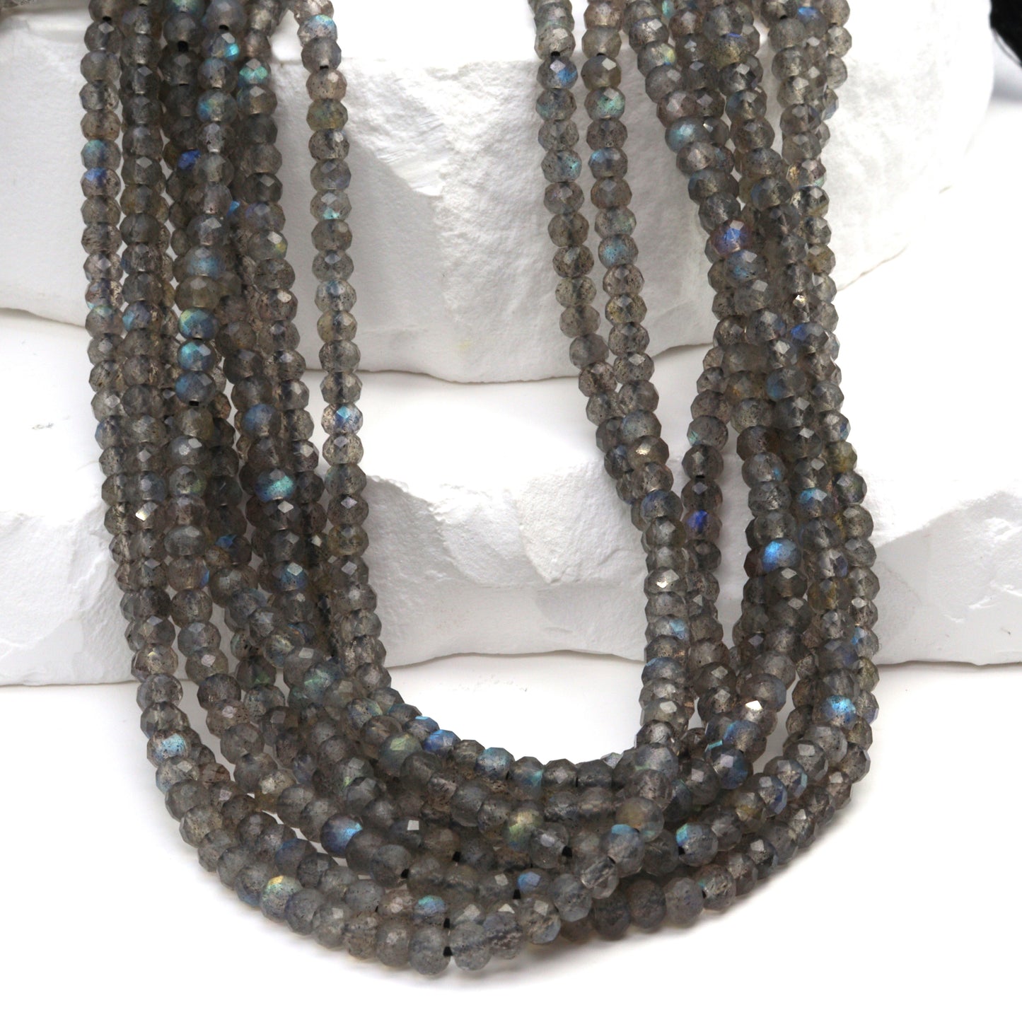 Blue Labradorite 3mm Faceted Rondelles Bead Strand