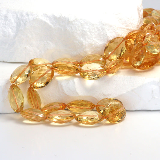 Yellow Citrine 14x10mm Faceted Ovals Bead Strand