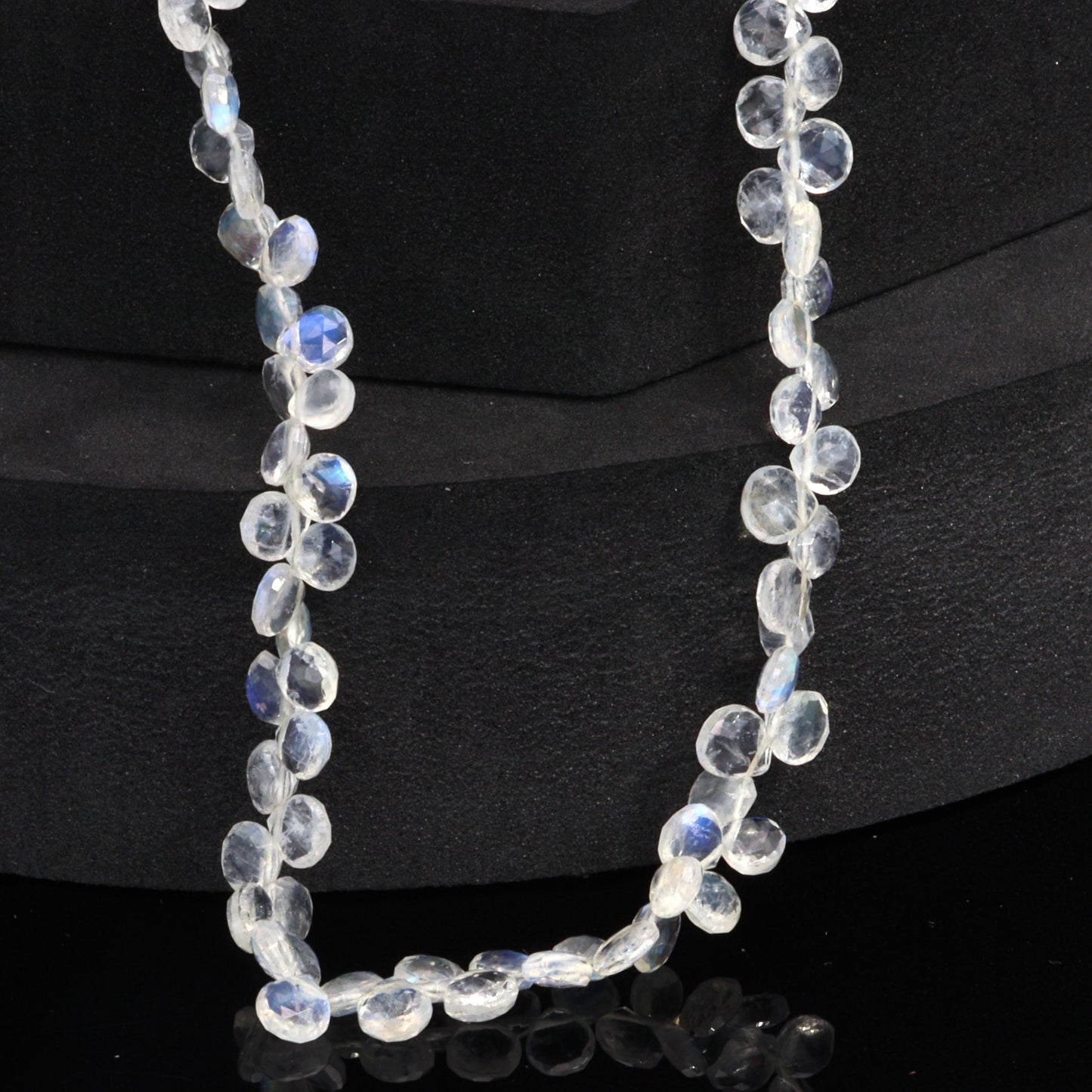 AA Blue Rainbow Moonstone 5mm Faceted Heart Shaped Briolettes Bead Strand