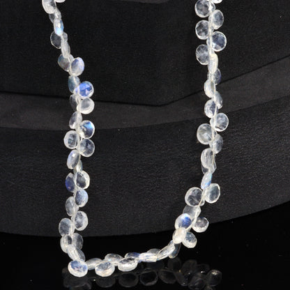 AA Blue Rainbow Moonstone 5mm Faceted Heart Shaped Briolettes Bead Strand