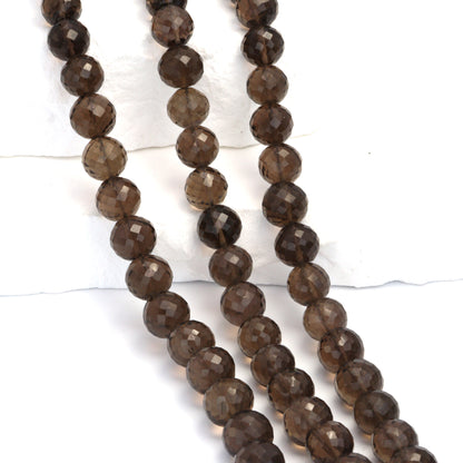 Brown Smoky Quartz 8mm Faceted Rounds Bead Strand