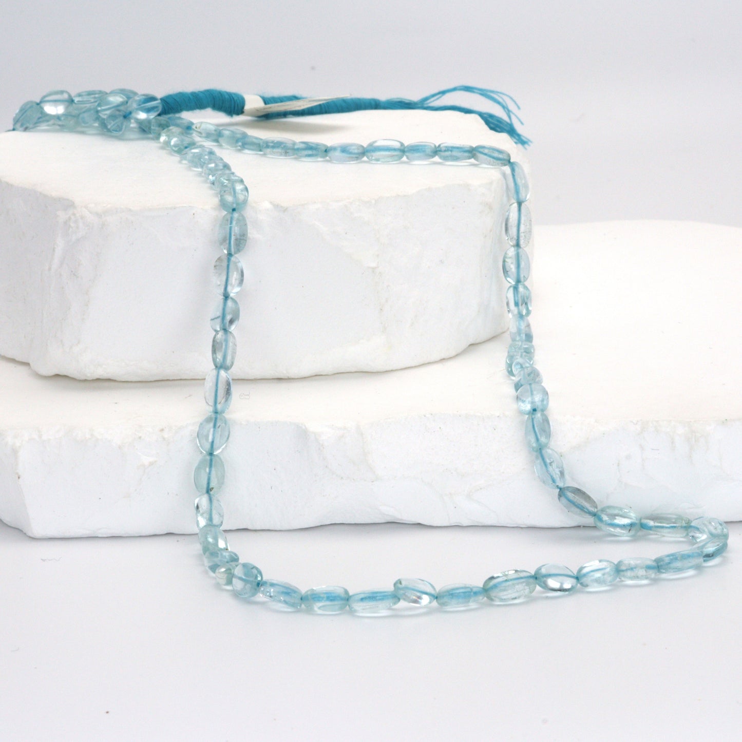 Blue Aquamarine 6x4mm - 7x5mm Smooth Ovals Bead Strand