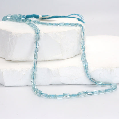 Blue Aquamarine 6x4mm - 7x5mm Smooth Ovals Bead Strand