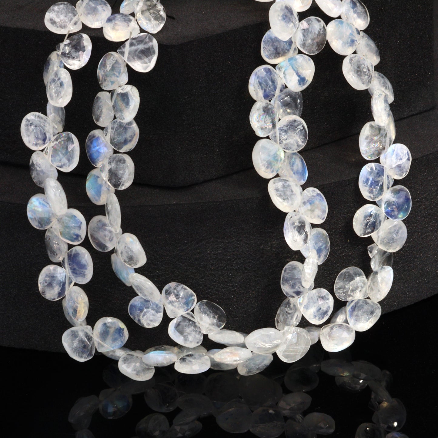 Blue Rainbow Moonstone 7mm Faceted Heart Shaped Briolettes