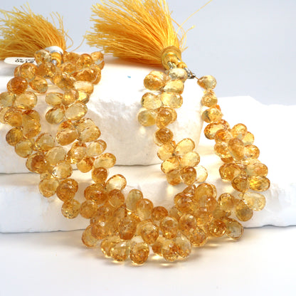 Yellow Citrine 9x6mm Faceted Teardrop Briolettes
