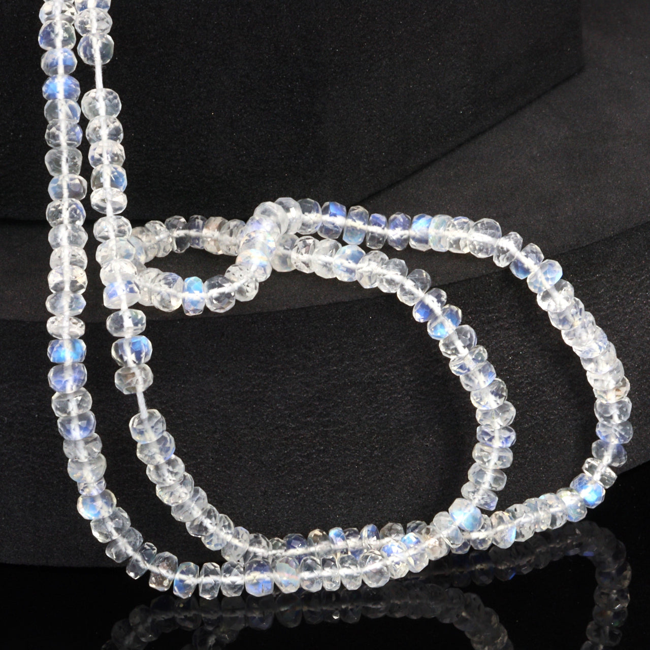 AAA Blue Rainbow Moonstone 4.5mm Faceted Rondelles Bead Strand