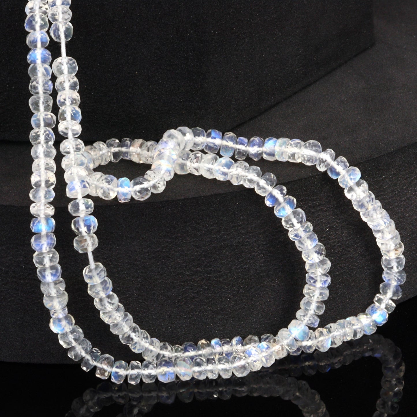 AAA Blue Rainbow Moonstone 4.5mm Faceted Rondelles Bead Strand