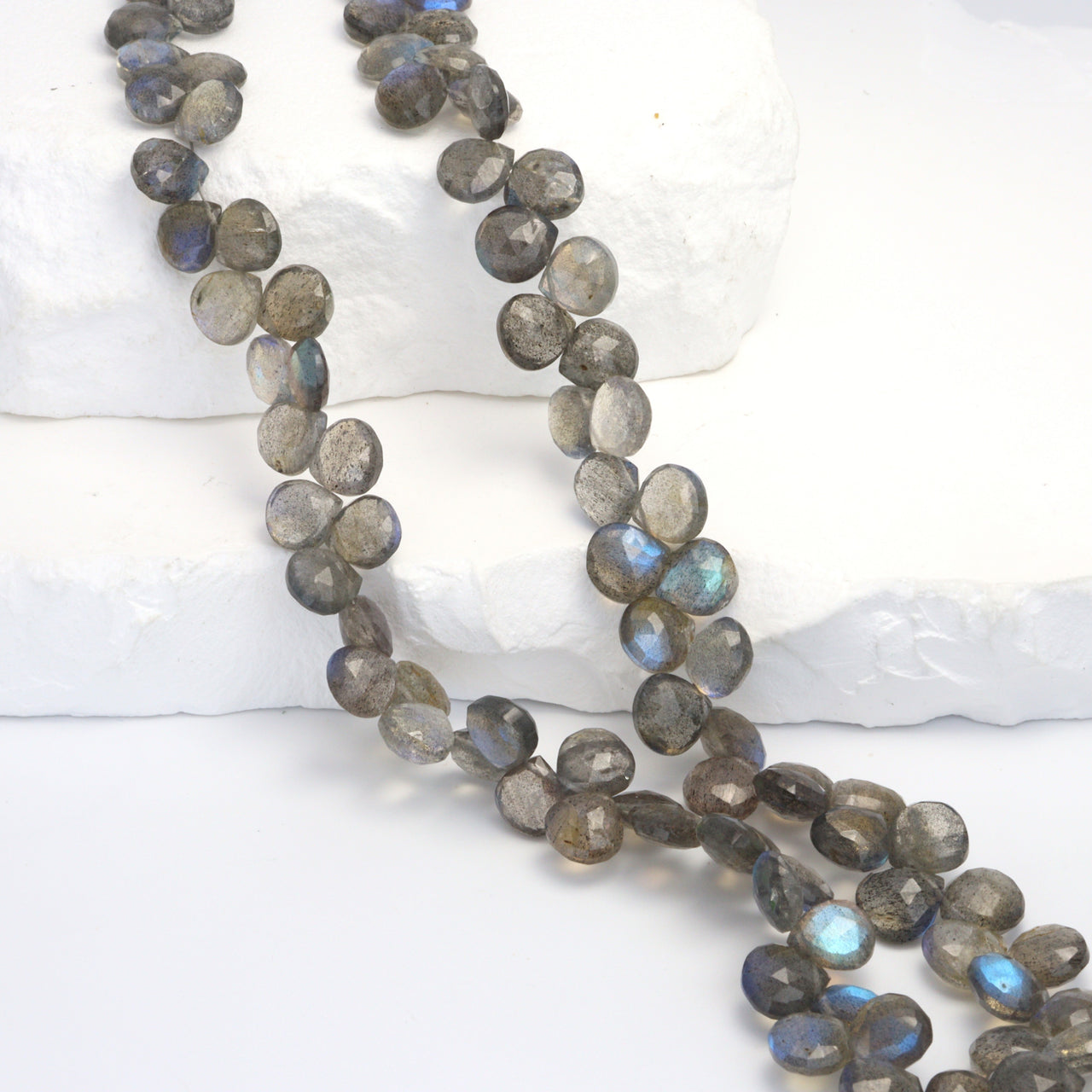 AA Blue Labradorite 7mm - 8mm  Faceted Hearts Bead Strand