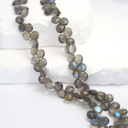 AA Blue Labradorite 7mm - 8mm  Faceted Hearts Bead Strand