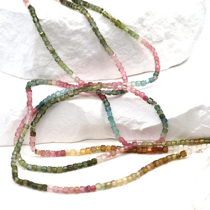 Watermelon Tourmaline 2mm Faceted Cubes